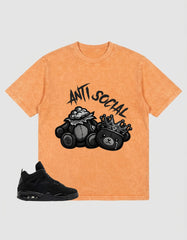 Black Cat 4s Zadago Washed T-shirt Anti Social Graphic