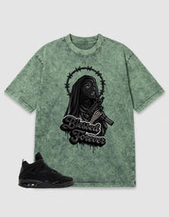 Black Cat 4s Zadago Washed T-shirt Blessed Forever Graphic