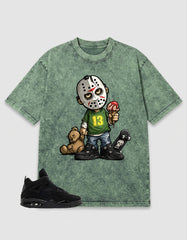 Black Cat 4s Zadago Washed T-shirt Little Jason Graphic