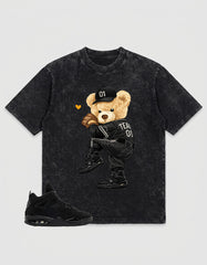Black Cat 4s Zadago Washed T-shirt Play Hard Bear Graphic