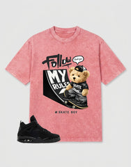 Black Cat 4s Zadago Washed T-shirt Skate Bear Graphic