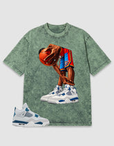 Military Blue 4s Zadago Washed T-shirt Ball Time Graphic