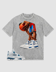 Military Blue 4s Zadago Washed T-shirt Ball Time Graphic
