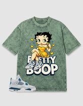 Military Blue 4s Zadago Washed T-shirt Betty Boop Graphic