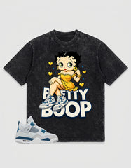 Military Blue 4s Zadago Washed T-shirt Betty Boop Graphic