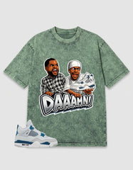 Military Blue 4s Zadago Washed T-shirt Daaamn Sneaker Graphic