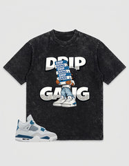 Military Blue 4s Zadago Washed T-shirt Drip Gang Graphic