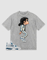 Military Blue 4s Zadago Washed T-shirt M. Jackson Tiptoe Graphic