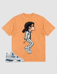 Military Blue 4s Zadago Washed T-shirt M. Jackson Tiptoe Graphic