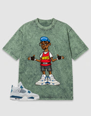 Military Blue 4s Zadago Washed T-shirt Mars 23 Graphic