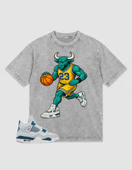 Military Blue 4s Zadago Washed T-shirt Raging Bull Graphic
