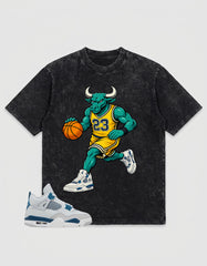 Military Blue 4s Zadago Washed T-shirt Raging Bull Graphic
