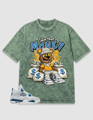 Military Blue 4s Zadago Washed T-shirt Save That Money Graphic