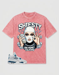 Military Blue 4s Zadago Washed T-shirt Shiesty Big Money Talking Graphic