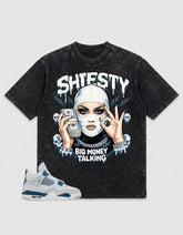 Military Blue 4s Zadago Washed T-shirt Shiesty Big Money Talking Graphic