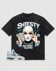 Military Blue 4s Zadago Washed T-shirt Shiesty Big Money Talking Graphic