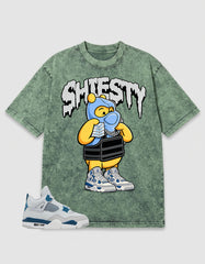 Military Blue 4s Zadago Washed T-shirt Shiesty Pooh Graphic