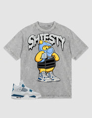 Military Blue 4s Zadago Washed T-shirt Shiesty Pooh Graphic