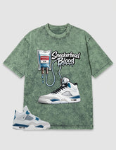 Military Blue 4s Zadago Washed T-shirt Sneakerhead Blood Graphic