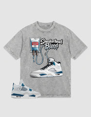 Military Blue 4s Zadago Washed T-shirt Sneakerhead Blood Graphic