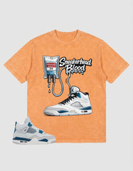 Military Blue 4s Zadago Washed T-shirt Sneakerhead Blood Graphic