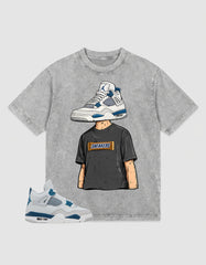 Military Blue 4s Zadago Washed T-shirt Sneakerhead Graphic