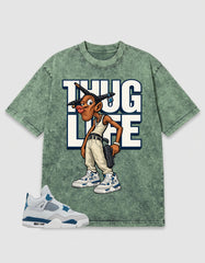 Military Blue 4s Zadago Washed T-shirt Thug Life Graphic