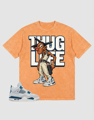 Military Blue 4s Zadago Washed T-shirt Thug Life Graphic