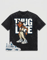 Military Blue 4s Zadago Washed T-shirt Thug Life Graphic
