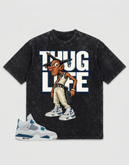 Military Blue 4s Zadago Washed T-shirt Thug Life Graphic