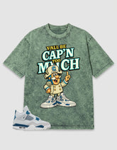 Military Blue 4s Zadago Washed T-shirt Y'all Be Cap'n Too Much Graphic