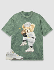 Grey Photon Dust 4s Zadago Washed T-shirt Play Hard Bear Graphic