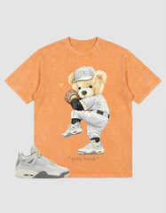 Grey Photon Dust 4s Zadago Washed T-shirt Play Hard Bear Graphic