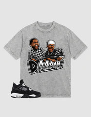 White Thunder 4s Zadago Washed T-shirt Daaamn Sneaker Graphic