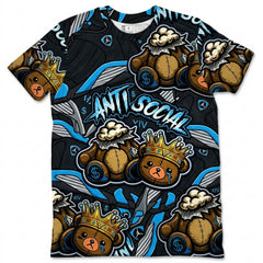 Anti Social All Over Print Shirt Match Air Jordan 14 Black University Blue