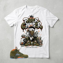 Army Olive 5s Zadago Shirt Paper Chaser Gang Graphic