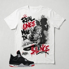 Black Bred 4s Zadago Shirt Real Ones Move In Silence Angel Graphic
