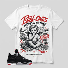 Black Bred 4s Zadago Shirt Real Ones Move In Silence Graphic