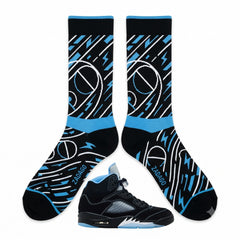 Black Carolina Sneaker Match Socks – Air Jordan 5 Inspired Mid-Calf Crew Socks
