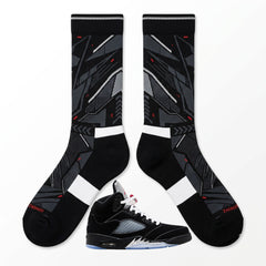 Black Metallic Socks – Retro 5 Inspired Mid-Calf Crew Socks