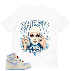Blue Pale Ivory Pyschic Blue Wmns 1s Shirt Shiesty Big Money Talking Graphic