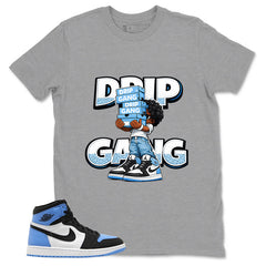 Blue UNC Toe 1s Zadago Shirt Drip Gang Graphic