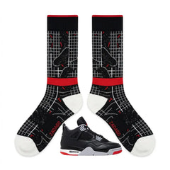 Bred Reimagined Socks – Air Jordan 4 Inspired Mid-Calf Unisex Crew Socks
