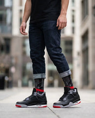Bred Reimagined Socks – Air Jordan 4 Inspired Mid-Calf Unisex Crew Socks