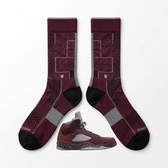 Burgundy Socks – Air Jordan 5 Inspired Mid-Calf Crew Unisex Socks