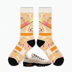 Club 58 Sneaker Match Socks – SB Air Max 95 Sail & Laser Orange Inspired Mid-Calf Crew Socks