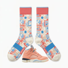 Crimson Bliss Socks – DJ Khaled x Air Jordan 5 Inspired Mid-Calf Unisex Crew Socks