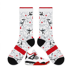 Fire Red Sneaker Match Socks – Air Jordan 4 OG Inspired Mid-Calf Unisex Crew Socks