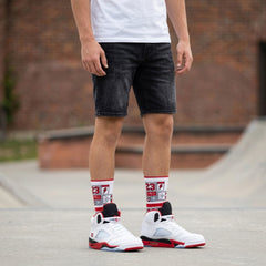 Fire Red Socks – Air Jordan 5 Inspired Mid-Calf Unisex Crew Socks