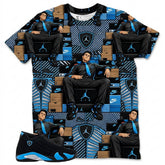 Fresh Sneaker All Over Print Shirt Match Air Jordan 14 Black University Blue